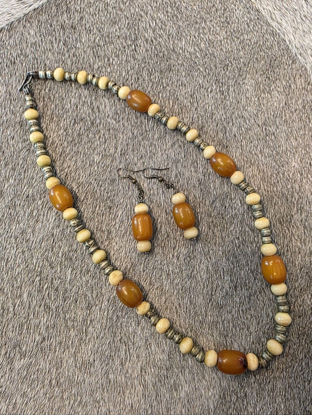 African Amber & Bone Necklace Set